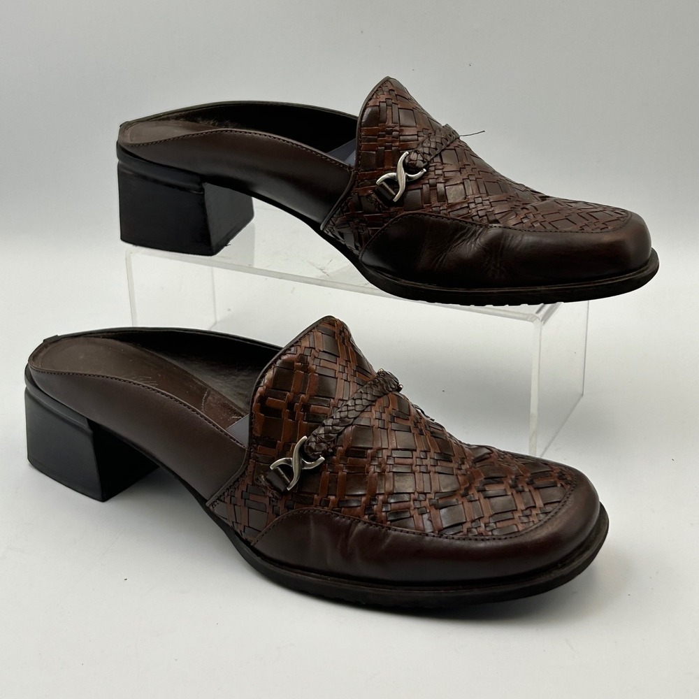 Apt. 9 Patience Mules Womens 8M Brown Woven Leather Block Heel 90s Dark Academia